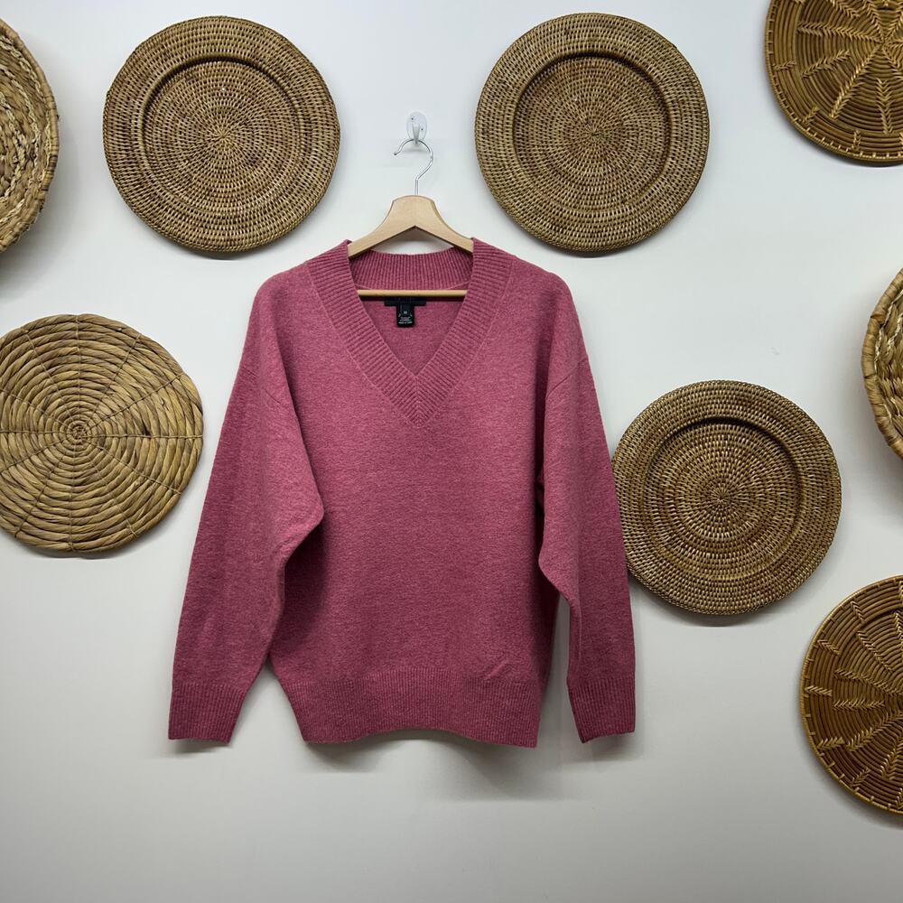Karen Kane Pink V-Neck Oversized Knit Sweater XS Wool Blend Minimalist Cozy